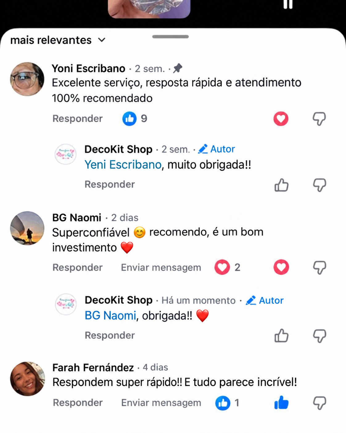Comentários de clientes (traduzidos do espanhol)